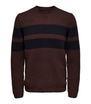 Only & Sons Dark Brown Stripe Chunky Knit Jumper